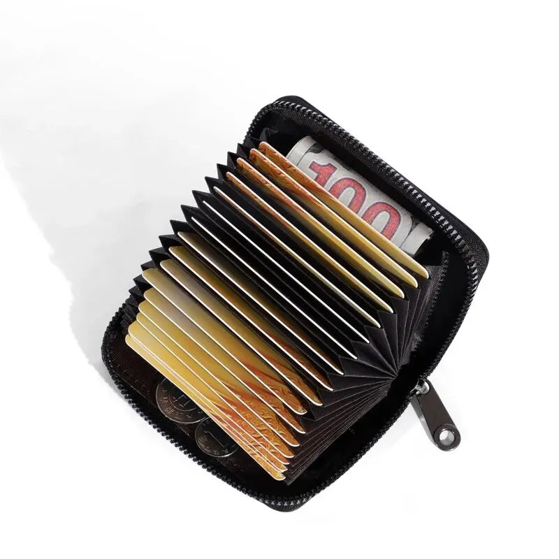 PU Card Holder Anti Demagnetization Wallet Zipper Coin Pouch — Black | KIMLUD