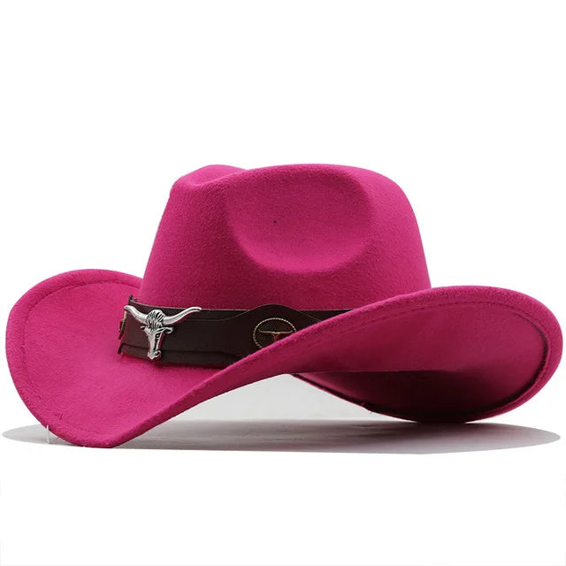 Roll Brim Felt Cowboy Hat With Cow Band For Western City Glamour And Everyday Wear — Black | KIMLUD