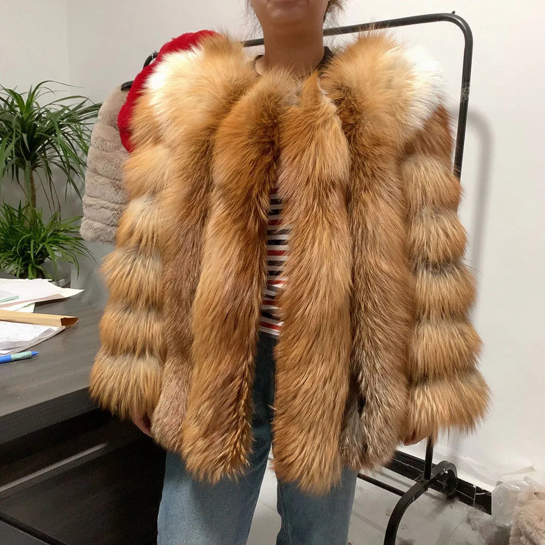 Women's clothing fur coat red fox coat vertical stripe silver fox red fox fur coat fox fur coat women's natural fur coat coat
