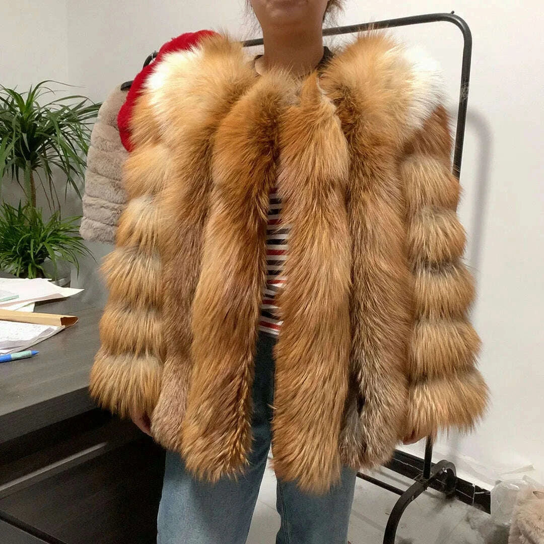 KIMLUD, Women's clothing fur coat red fox coat vertical stripe silver fox red fox fur coat fox fur coat women's natural fur coat coat, KIMLUD Womens Clothes
