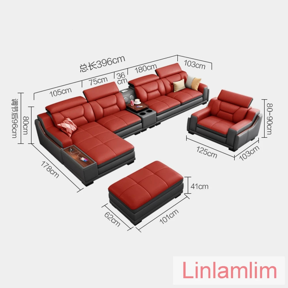 Italian Genuine Leather Sofa Featuring Bluetooth Speaker — Slate Gray | KIMLUD