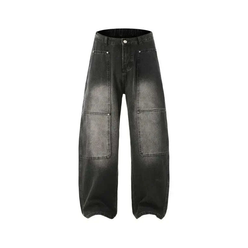 KIMLUD, Men's Jeans Spring And Autumn Fashion Straight Tube Loose Washed Casual American Retro Original Color Wide Rivet Logging Pants, KIMLUD Womens Clothes