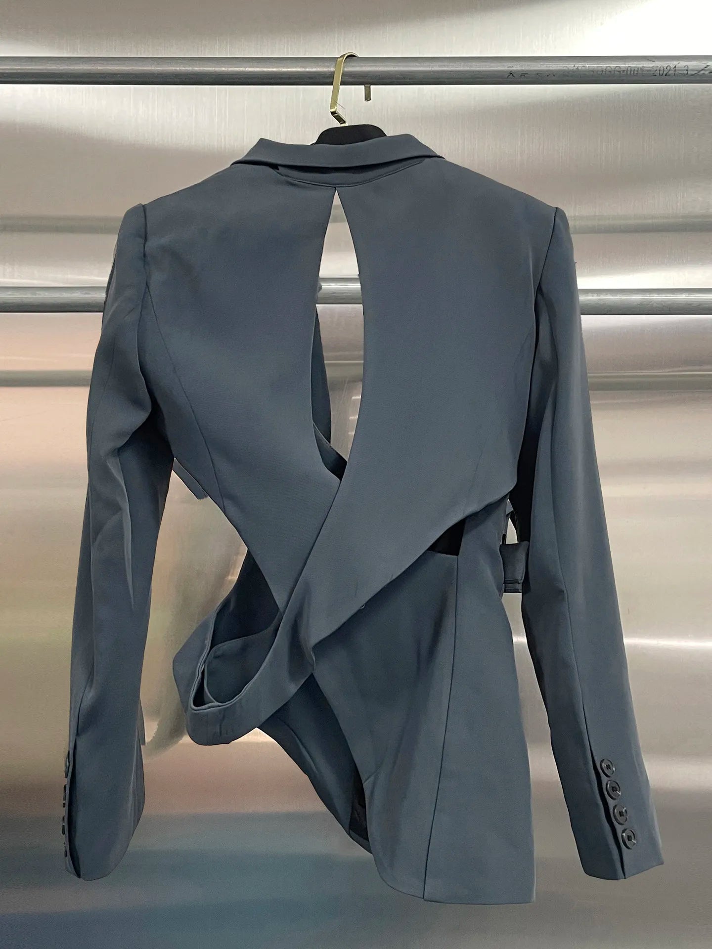 Polyester Cotton Solid Asymmetrical Blazer — Black | KIMLUD