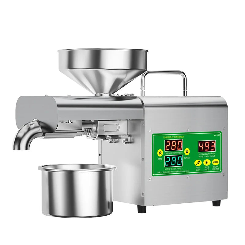Stainless Steel Oil Press Machine 600W Intelligent Cold And Hot Press — Silver | KIMLUD