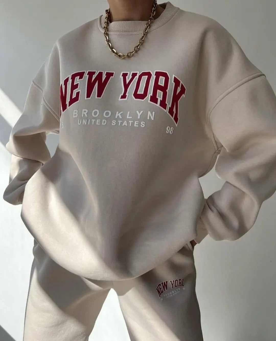 Soft Cotton Tracksuit Letter Print — Ivory | KIMLUD