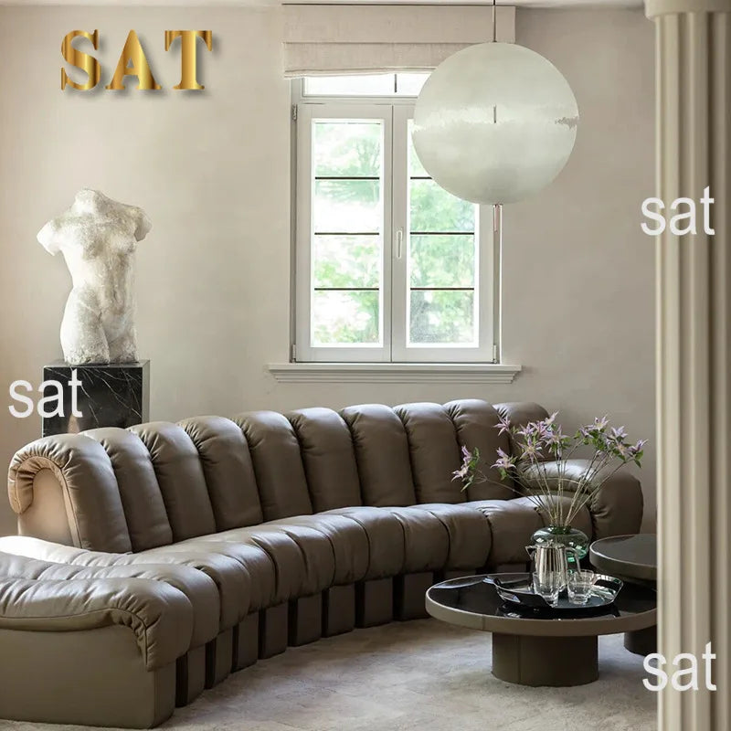 Leather Curved Modular Sectional Sofas - Black | KIMLUD