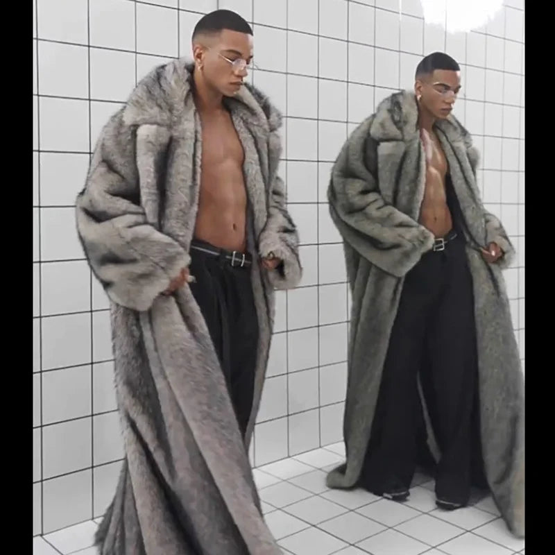 Men's Fur Coat – Fox Fur Lapels – Long Overcoat | KIMLUD