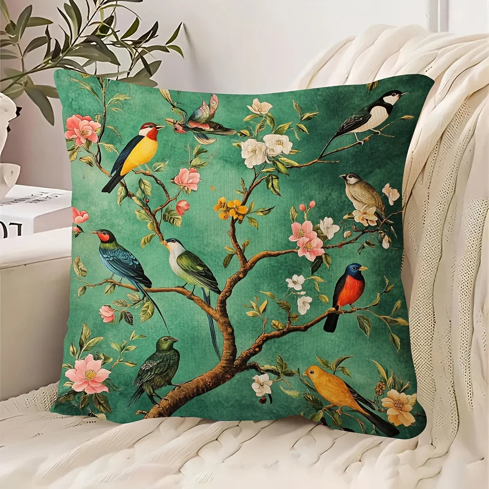 Exotic Bird Style Pillow Cover | 18X18 Inches | Hand Washable | Decorative Pillows for Sofa, Living Room, Bedroom, And Office