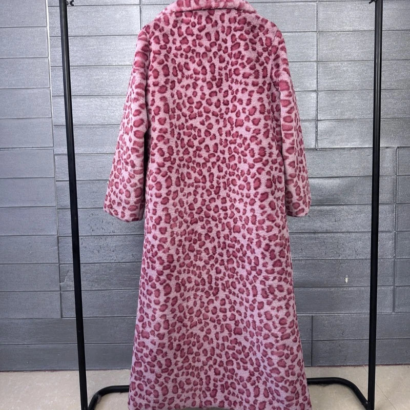 Fur Coat – Faux Rabbit Hair – Leopard Print Overcoat X-Long | KIMLUD