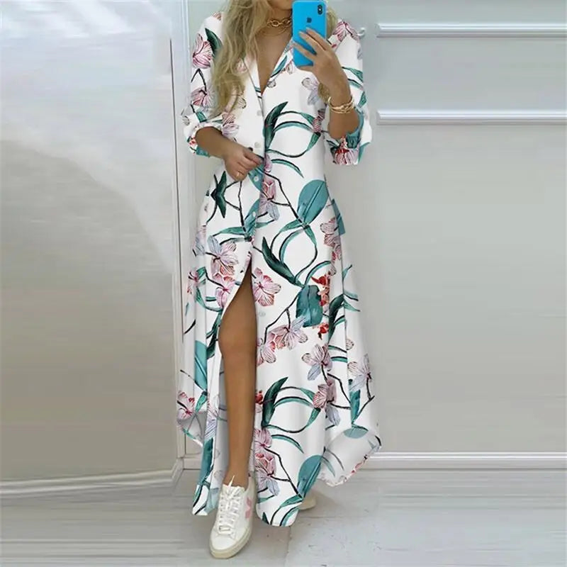 Maxi Dress – Boho Printed – Polyester – Loose | KIMLUD