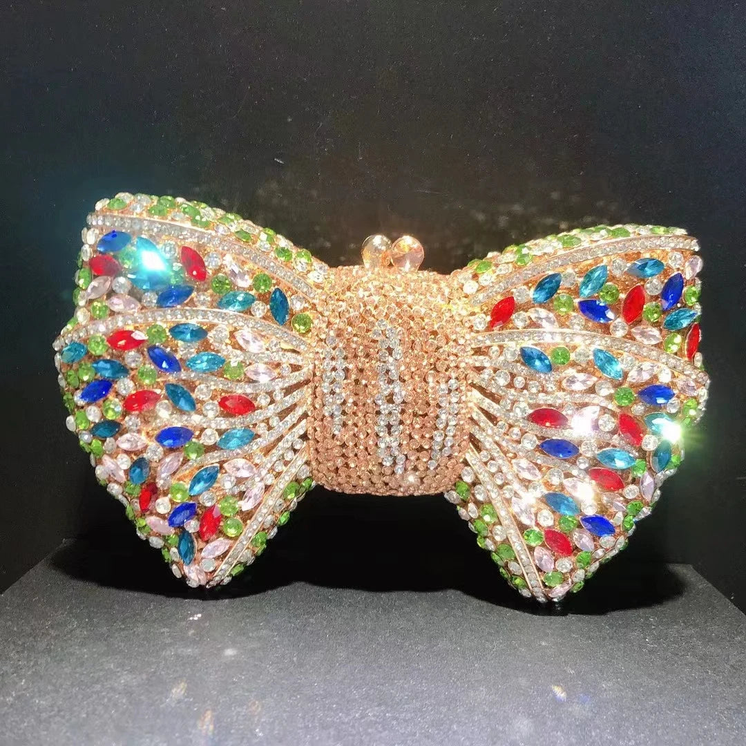 XIYUAN 15 Color Fashion Hollow Bow Woman Evening Bag Wedding Bride Diamond Stone Purse Crystal Banquet Gala Party Dinner Handbag