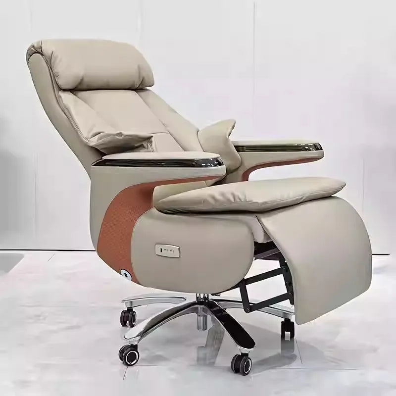 PU Leather Office Chair Ergonomic Reclining — Grey | KIMLUD