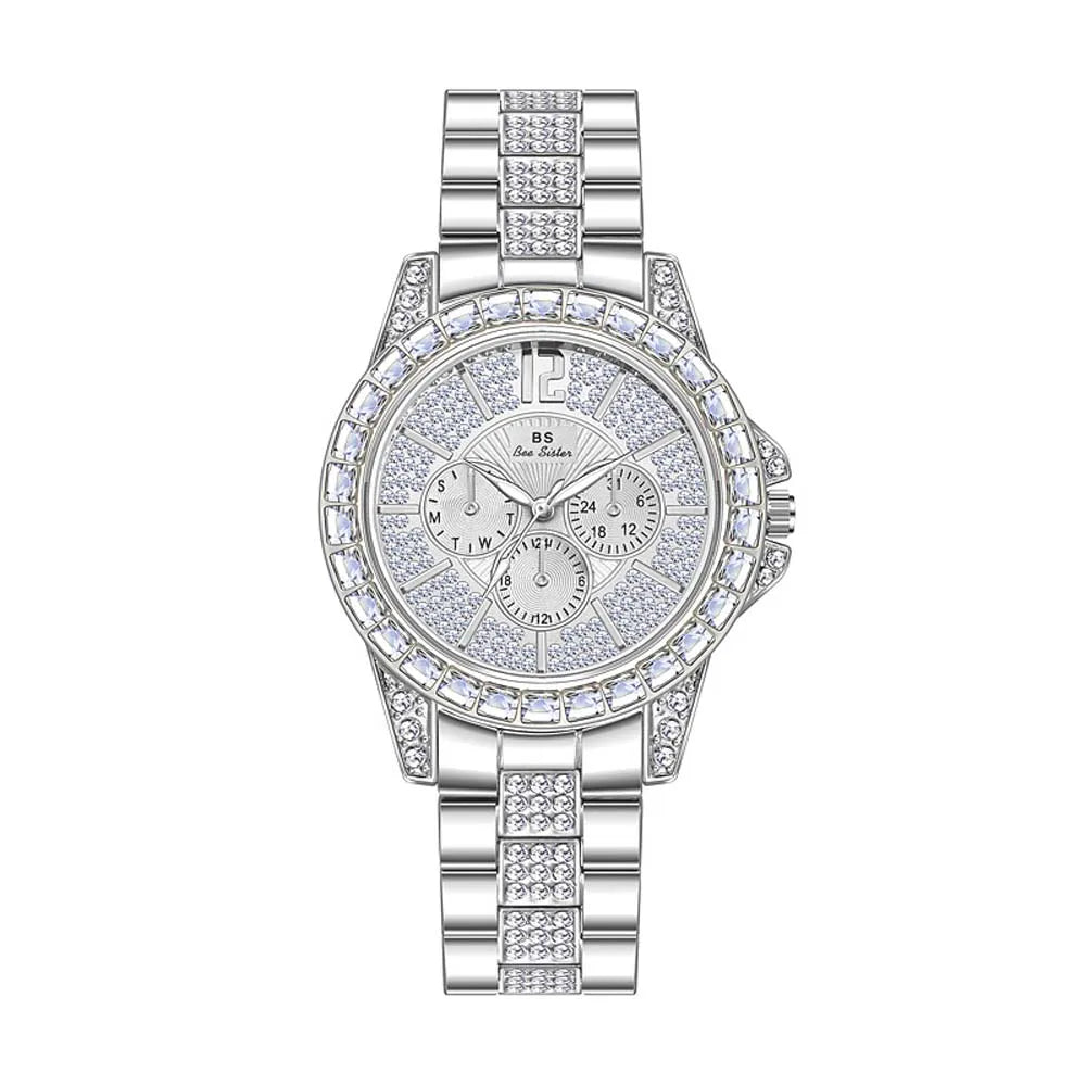 Lux Elegant Diamond Dial Two-Tone Watch — Silver | KIMLUD