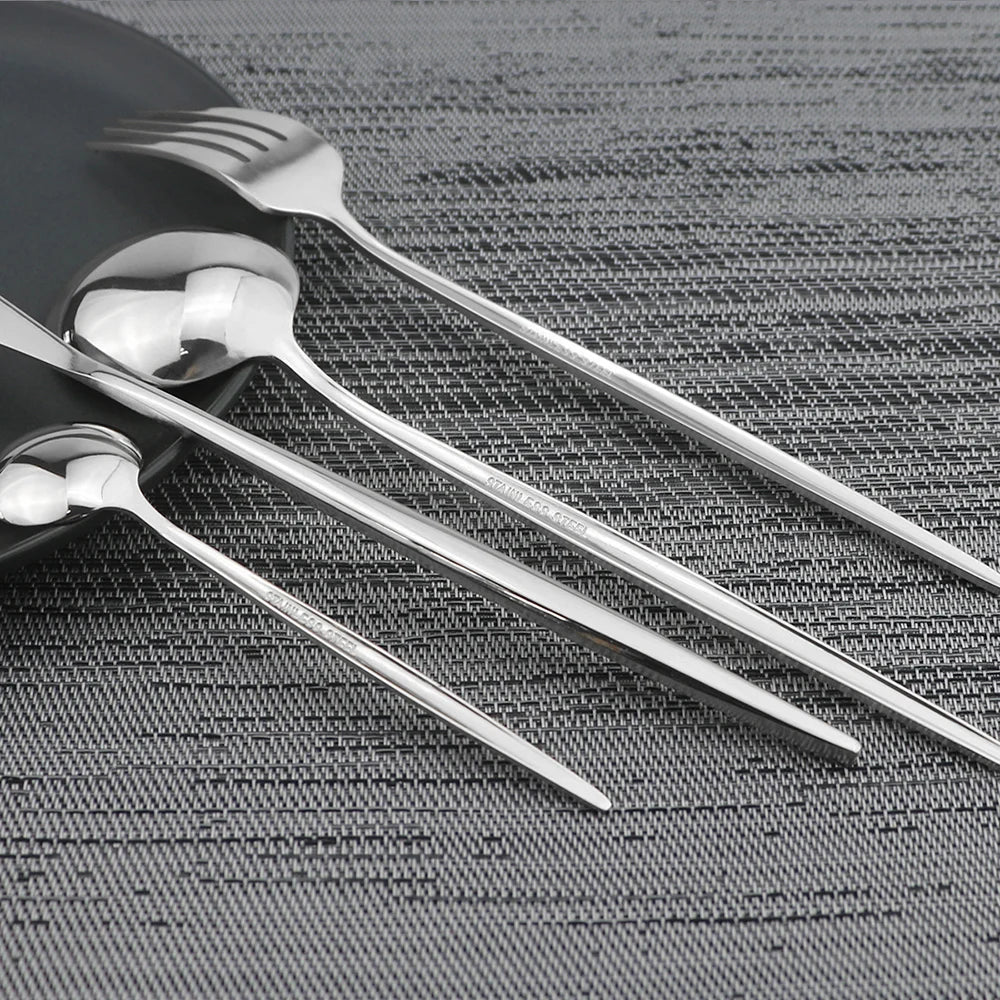 Gold Tone Cutlery Set With Black Handles — Black | KIMLUD
