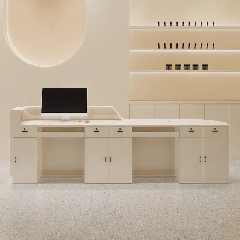 Industrial Modern Reception Desk Sculpted For Beauty Salons — White | KIMLUD