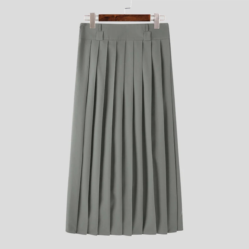2024 Men Casual Skirts Solid Color Pleated Zipper Loose Trousers Personality Streetwear Leisure Fashion Men Skirts S-5XL INCERUN