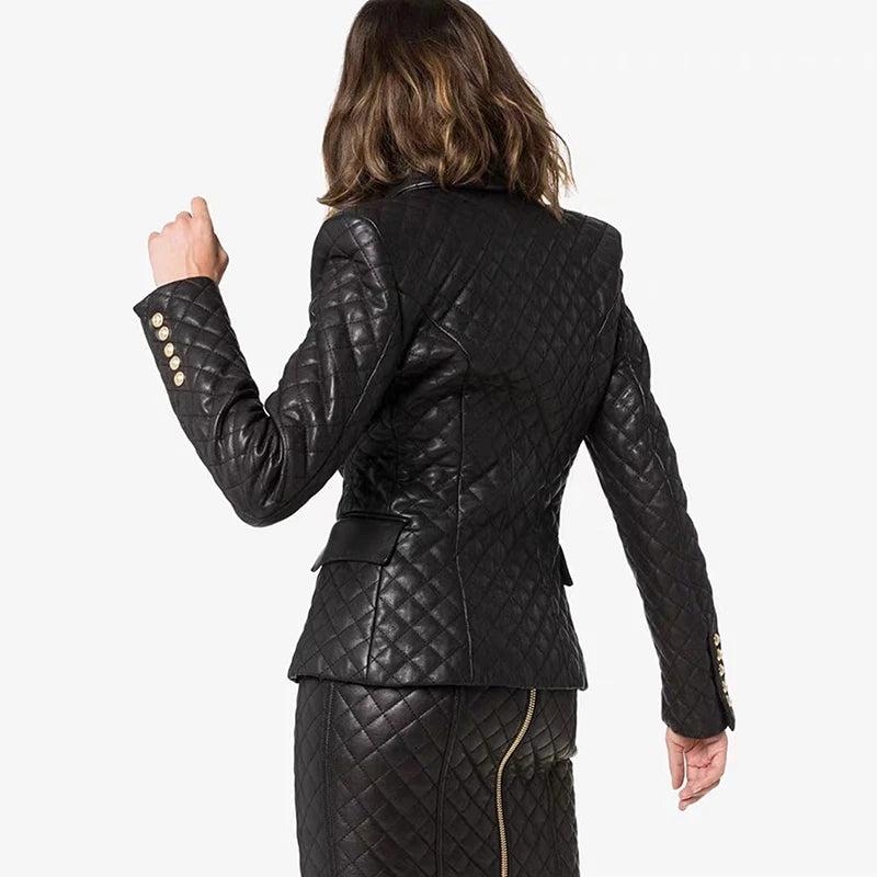 Genuine Sheepskin Short Blazer Coat – Double Breasted – Short | KIMLUD