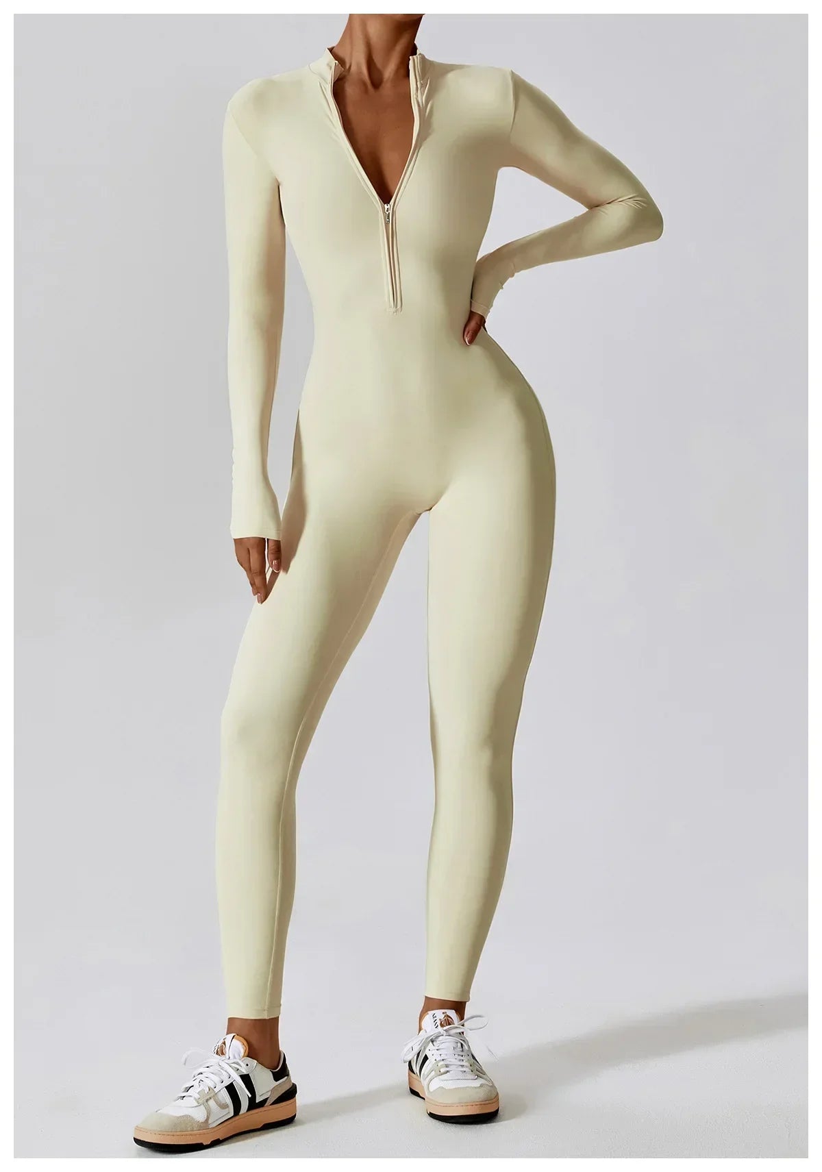 Yoga Jumpsuit – Seamless Zipper – Polyester Long Sleeve | KIMLUD