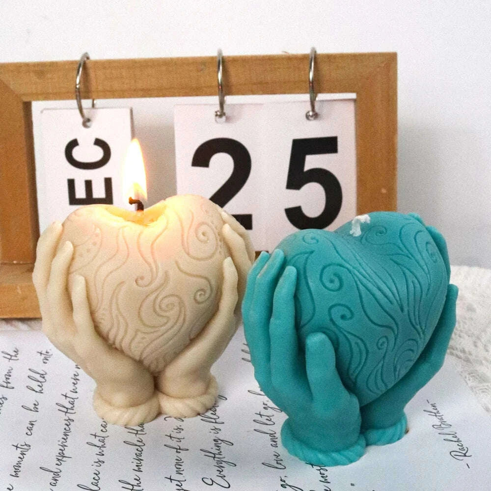 KIMLUD, Valentine's Day Ornament Silicone Candle Mold DIY Hand Hold Heart Soap Molds Plaster Chocolate Baking Making Home Festival Decor, KIMLUD Womens Clothes