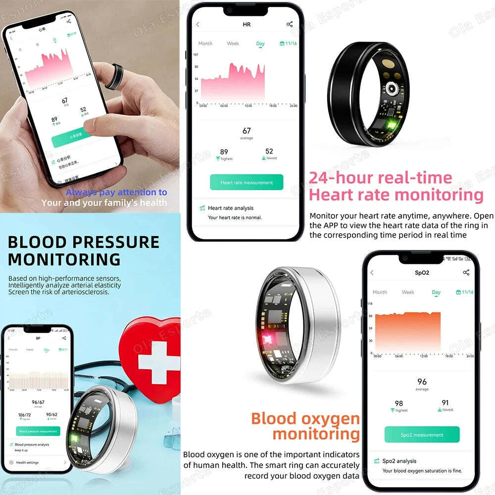 KIMLUD, New Blood Pressure Sleep Health Monitor Smart Ring Sport Remote Camera smartring IP68 Waterproof Care for family Rings Men Women, KIMLUD Womens Clothes
