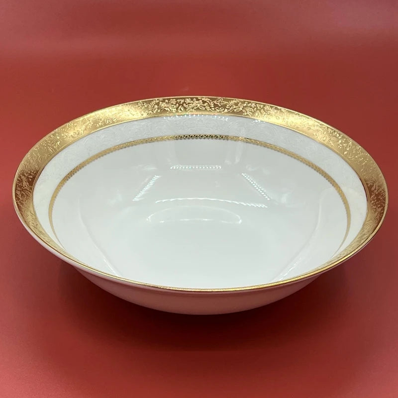 Bone Porcelain Dinner Plate With Gold Edge — White | KIMLUD