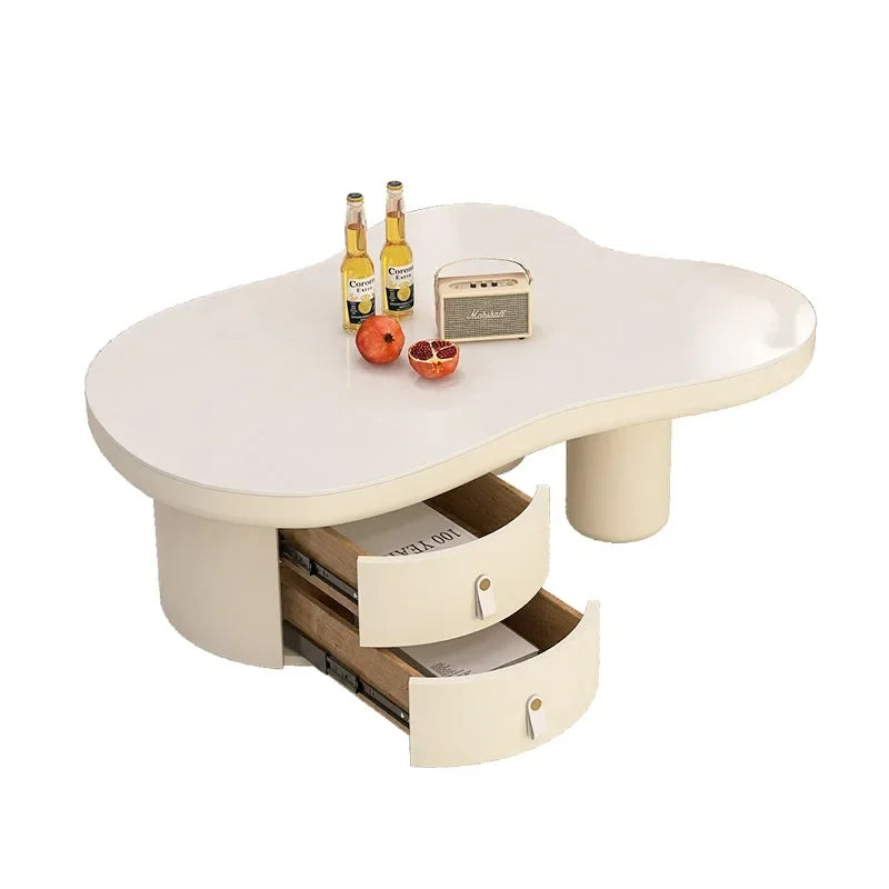 Solid Wood Coffee Table Minimalist Modern Space Saving — White | KIMLUD