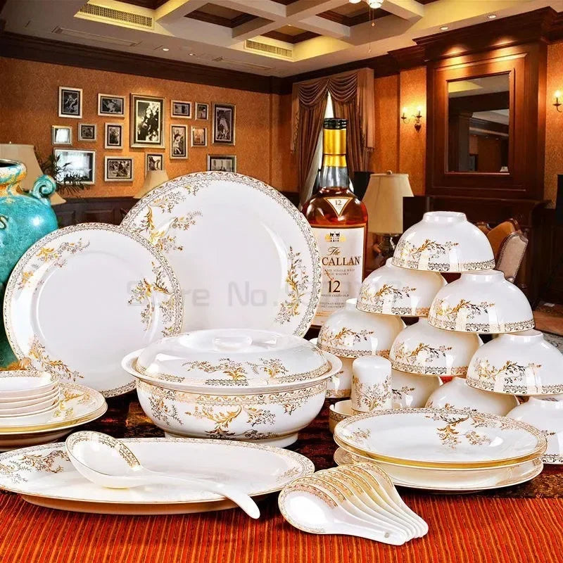 Porcelain Dinner Set Bone China Tableware Ceramic Dish Ensemble Dinnerware Collection Elegant Diner Service Kit