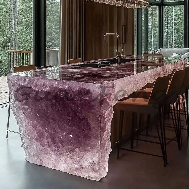 KIMLUD, Premium Light Luxury Transparent Resin Hotel Front Desk Restaurant Villa Kitchen Partition Luminous Crystal Glacier Island Table, KIMLUD Womens Clothes