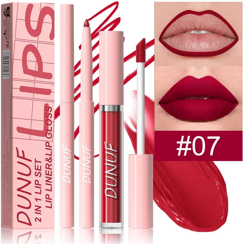 12 Color Matte Lip Liner Pencil Lip Gloss Set Waterproof Lipliner Pen Red Brown High Pigmented Lip Glaze Lips Cosmetics Makeup