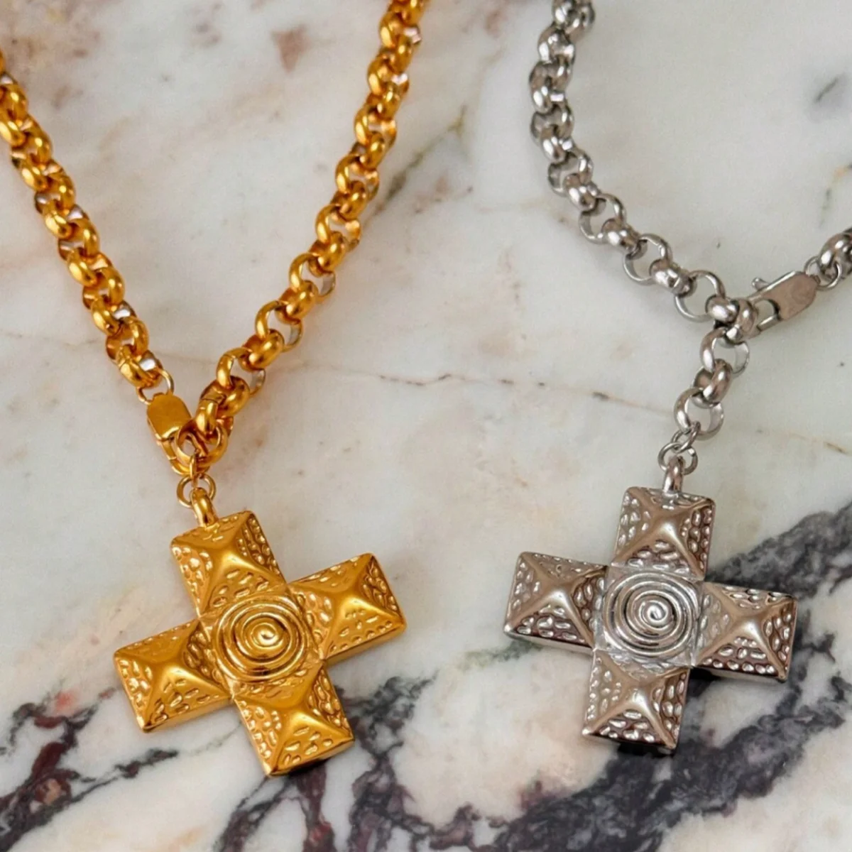 Punk 18K Gold Plated Stainless Steel Big Cross Pendant Necklace for Women Fashion Party Jewelry Gift