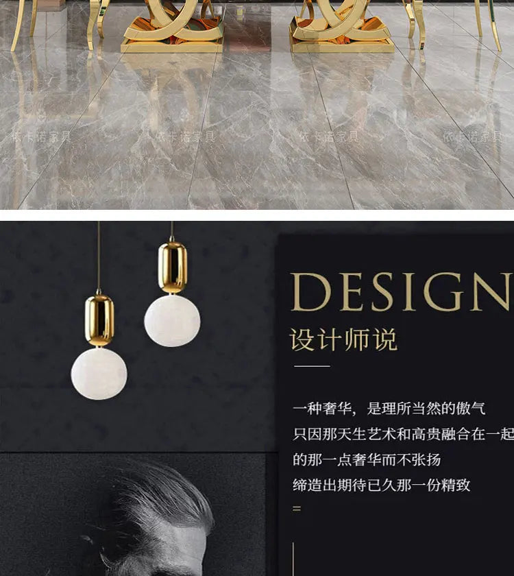 Marble Dining Table Set With Gold-Tone Frame — White | KIMLUD