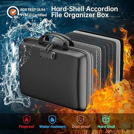Fireproof Waterproof Document Bag Portable Hard Case — Black | KIMLUD