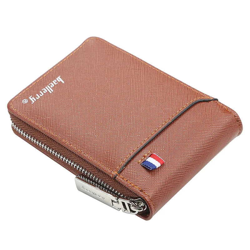 PU Leather Wallet Zippered Multi-Card Coin Pocket — Black | KIMLUD