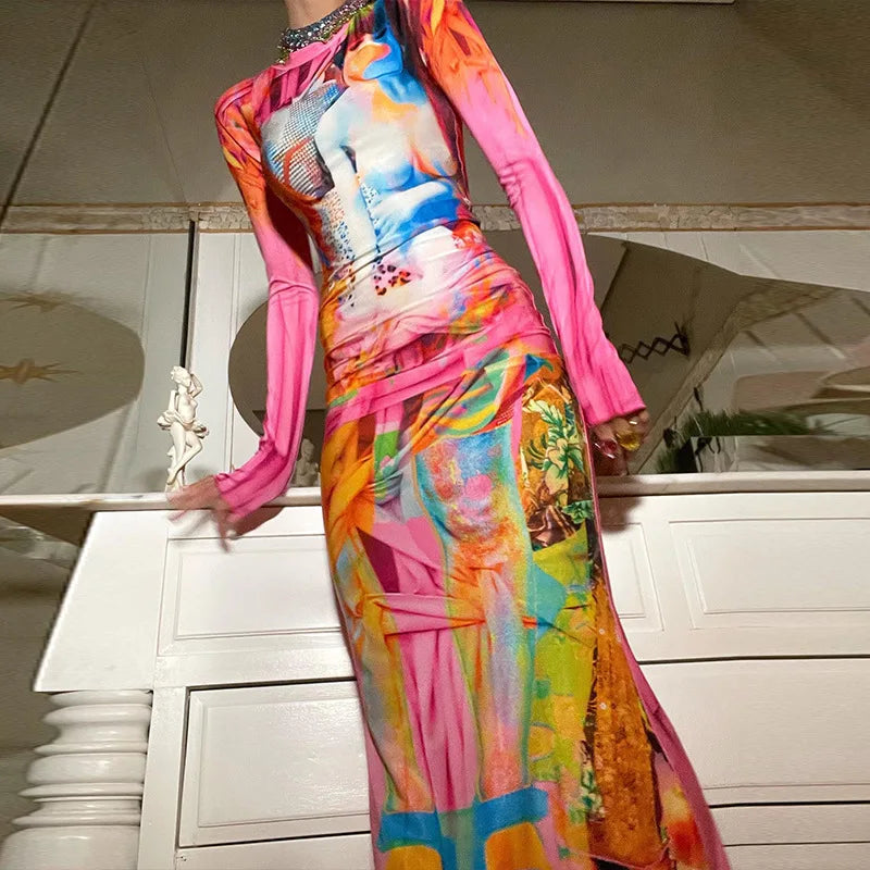 Dress – Punk Graffiti Print Bodycon – Polyester Slim Fit | KIMLUD