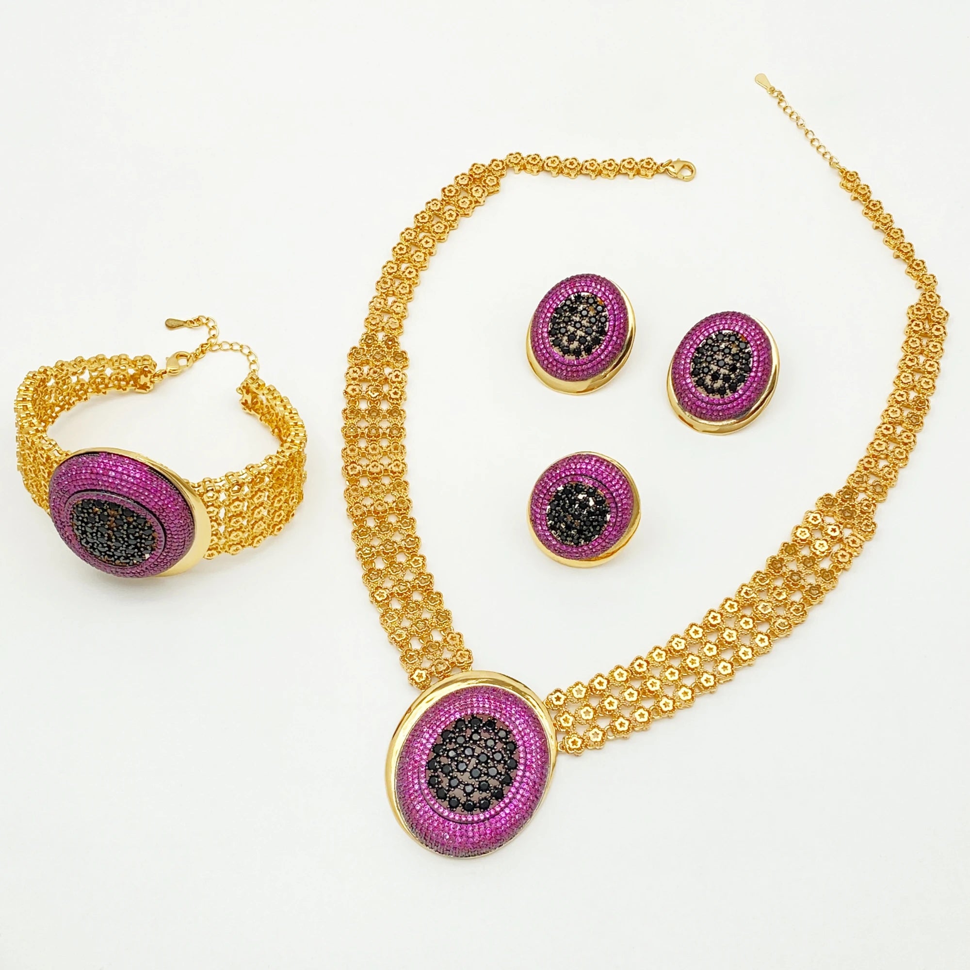 Electroplated Jewelry Set Zircon — Black Gold | KIMLUD