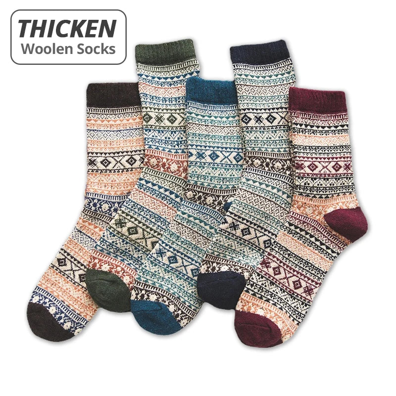Sheep's Wool Winter Socks Thick Warm Retro Style — Colorful | KIMLUD
