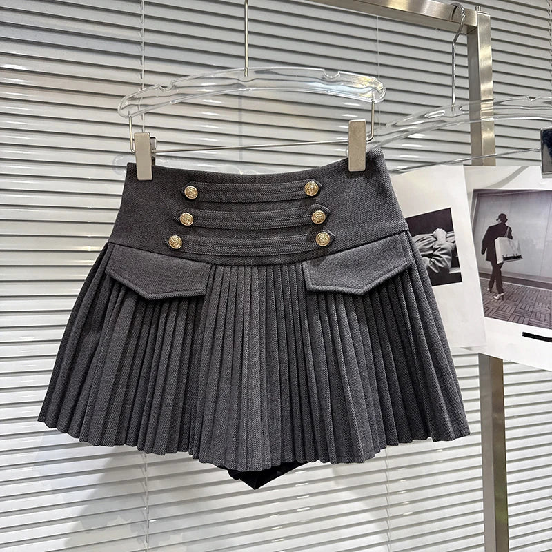 A-Line Skirt – High-Waisted Pleated – Polyester Blended | KIMLUD