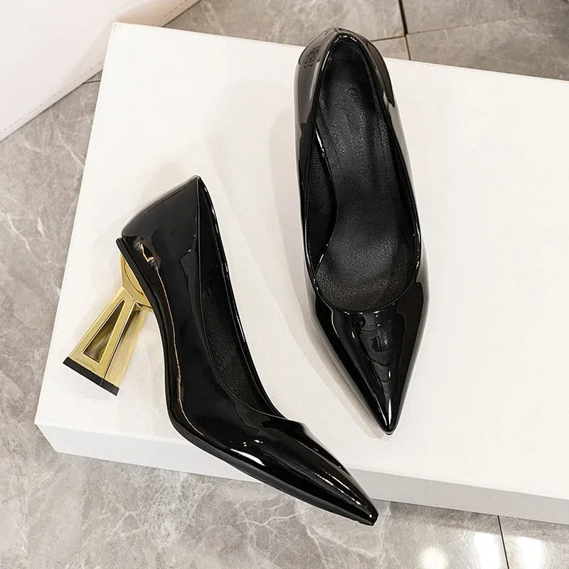 Pointed Toe Special Heel High Heels Women's Light Mouth Sexy Explosive Patent Leather Versatile Single Shoes