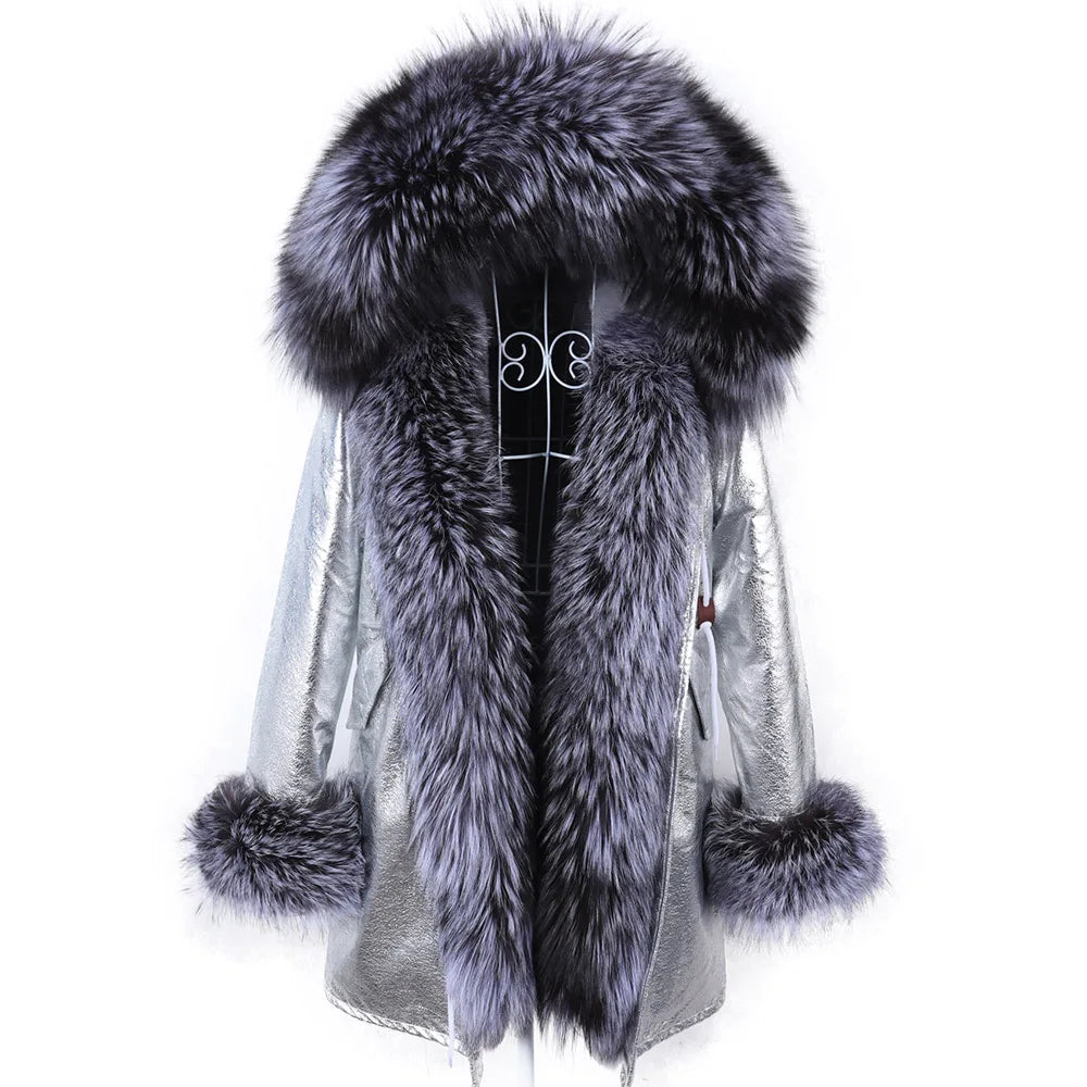 2023 Super Hot Winter Jacket Hooded Long Overcoat Parkas Female Clothes Removable Real Fox Fur Collar Coats Woman