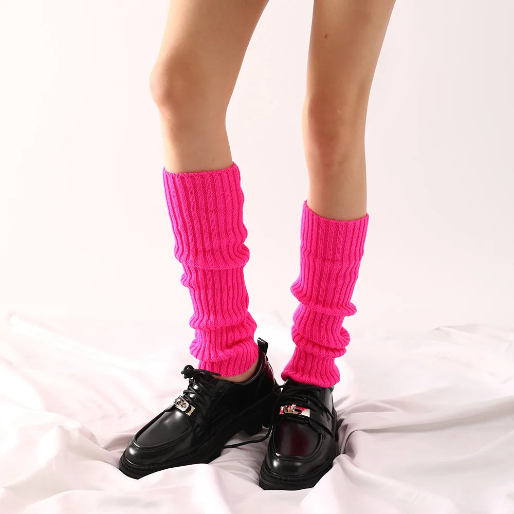 Knit Socks Neon Ribbed Leg Warmers — Black | KIMLUD