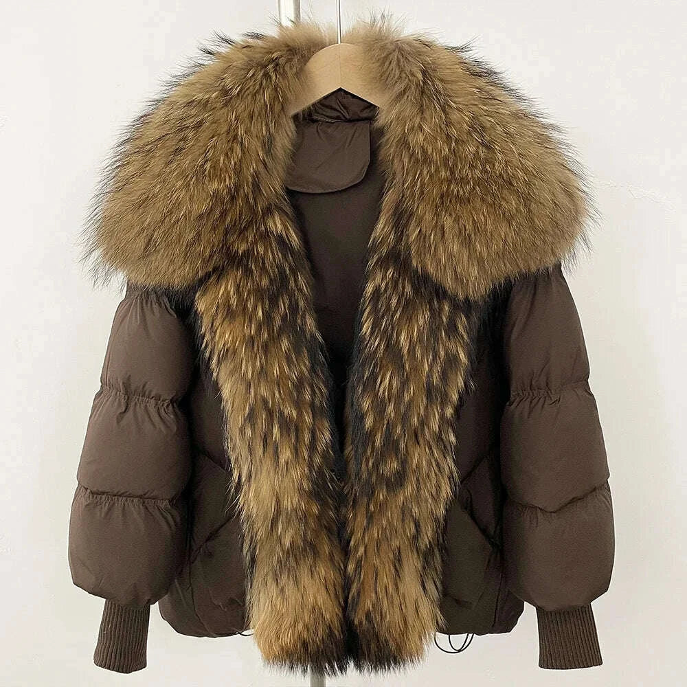 KIMLUD, OFTBUY Large Real Raccoon Fur Jacket Knit Sleeve Real Fur New Winter Puffer Jacket Women White Duck Down Coat Oversized Feather, KIMLUD Womens Clothes