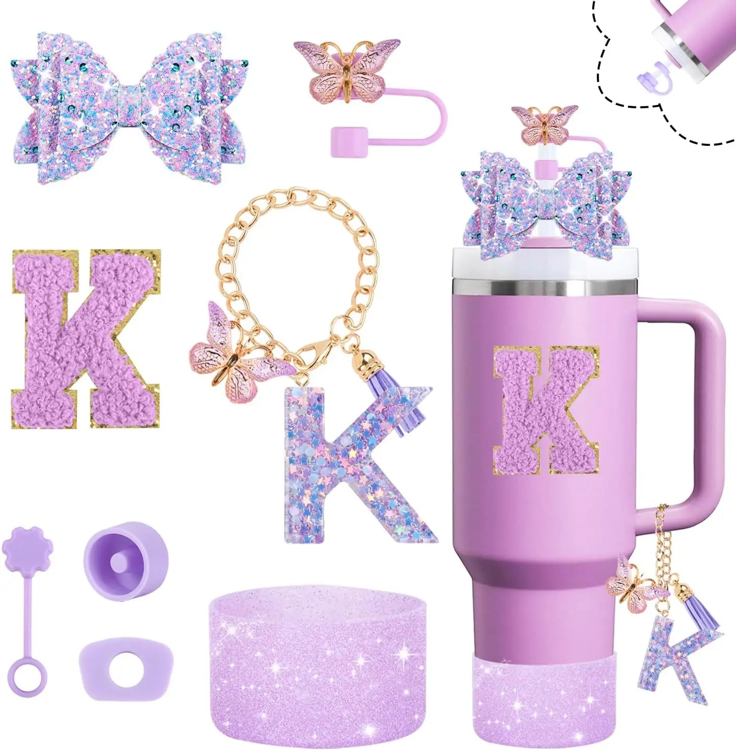 8pcs Cup Accessories Set 30oz 40oz tumbler Straw Topper Cover, Boot, Spill Proof Stoppers, Handle Charms Sticker for Stanley Cup