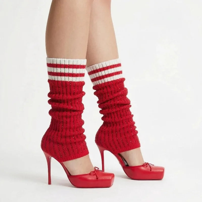 Knee-High Boots High-Heeled Square-Toe — Multicolor | KIMLUD