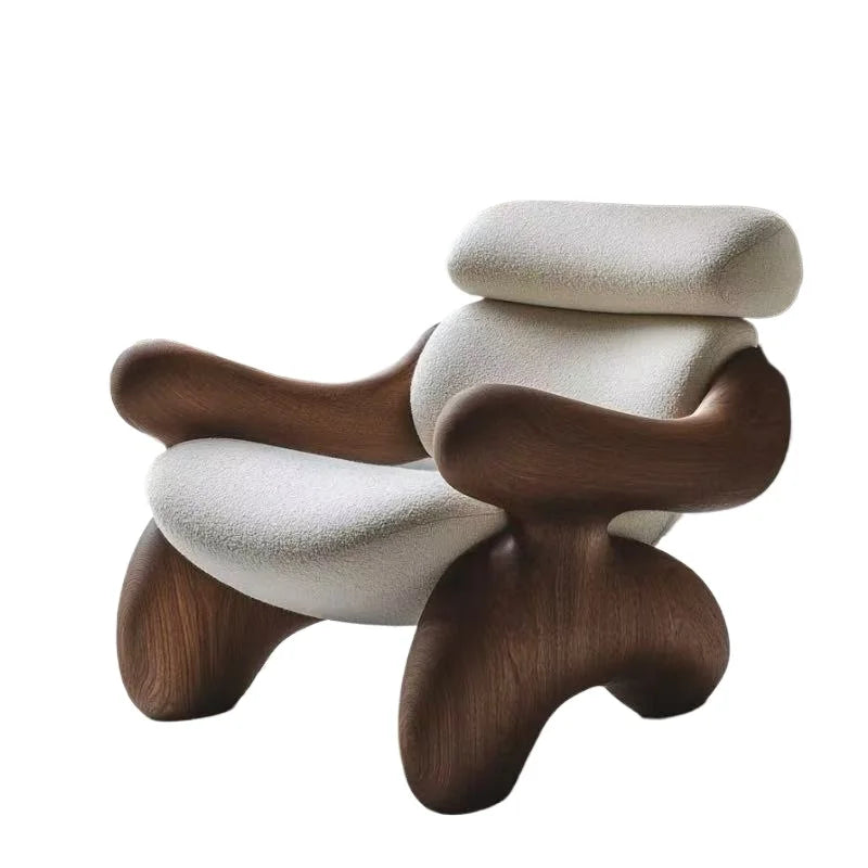 Italian Wooden Armchair Ergonomic Comfort — Beige | KIMLUD