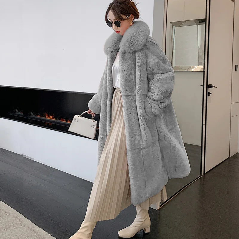 5XL Oversized Autumn Winter Faux Fur Coat Women Loose Long Plush Jackets Thick Warm OverCoat Female Large Fur Collar Parka 2023