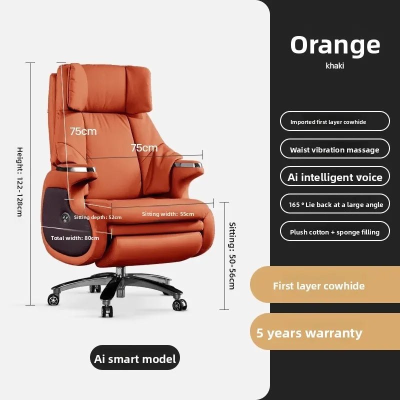 Genuine Leather Executive Office Chair Massage — Cream | KIMLUD