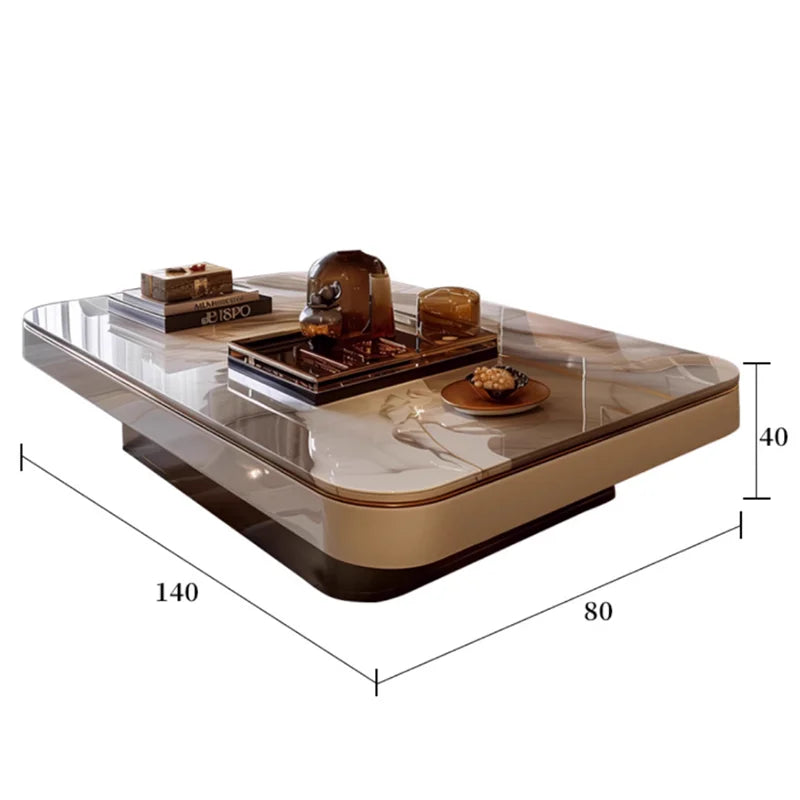 Metal Minimalist Coffee Table Low-Profile Rectangular With Concealed Storage — Marble White | KIMLUD
