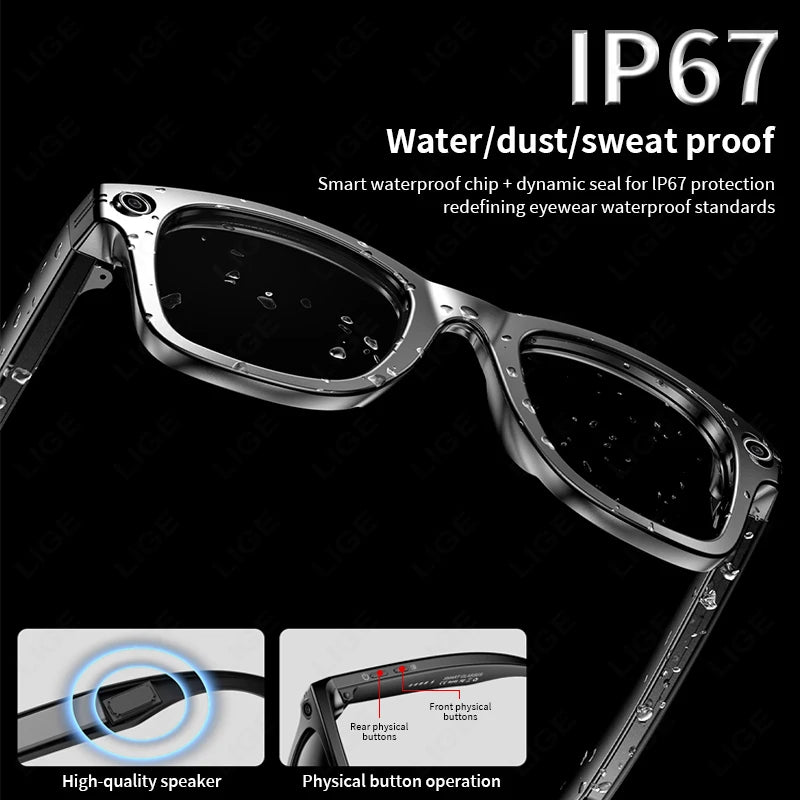Smart Glasses Recording Videos AI Photo Recognition Answer Translation 260mAh Large Battery IP65 Waterproof Bluetooth Glasses