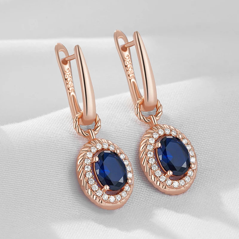 Blue Zircon Dangle Earrings With Halo Crystals — Blue | KIMLUD