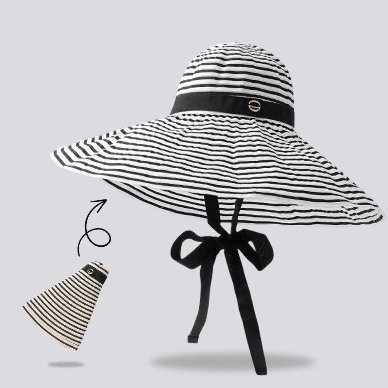Women's Oversized Striped Sun Hat with Windproof Strap to Prevent It from Blowing Off, Foldable Full-Face Sun Protection Hat, Essential for Summer Beach Trips and Seaside Vacations